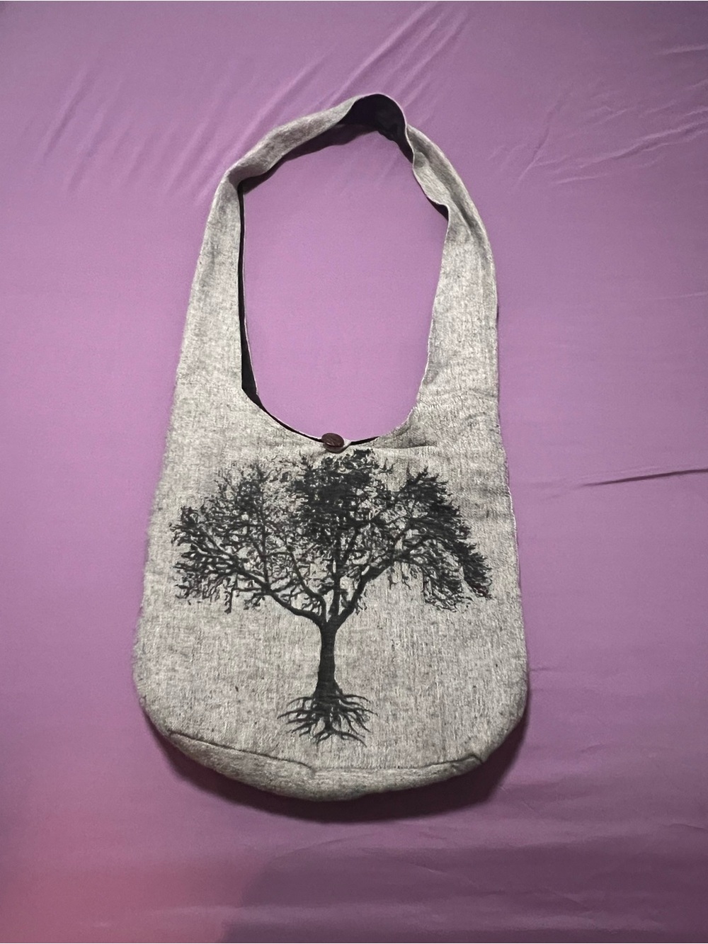 Handmade Gray Tree Print Crossbody Bag